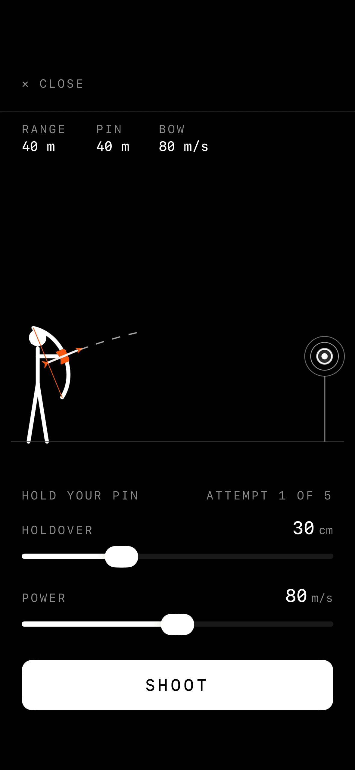 Tuning an archery shot — hold-over and power, then shoot