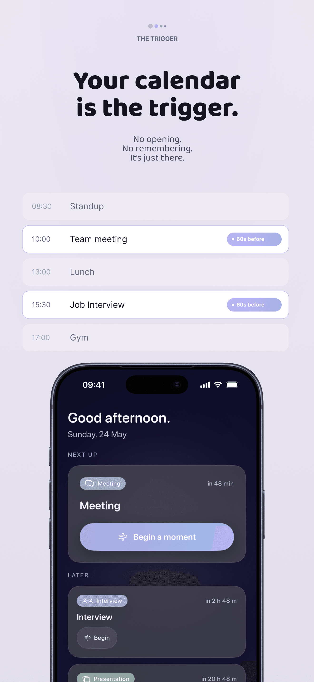 Calendar peek with upcoming moments