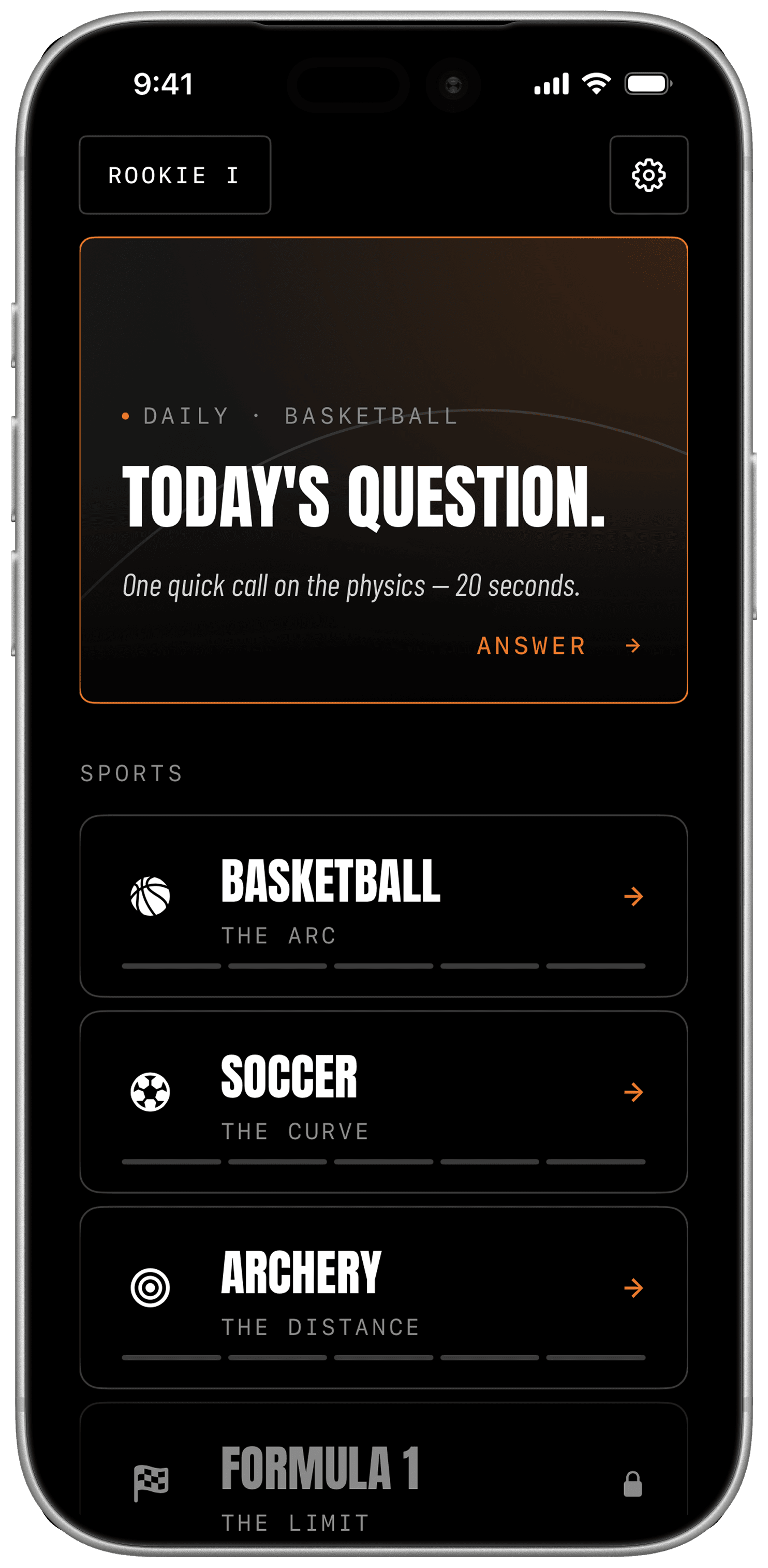 Phisios on iPhone — today's question home screen